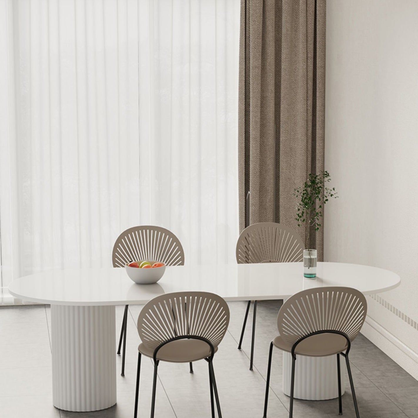 Stone Top Dining Table Modern Oval Dining Table in White with Double Pedestal Clearhalo 'Dining Tables & Seating' 'Dining Tables' 'dining_table' 'furn' 'furn_dining_table' 'Furniture' 'Kitchen & Dining Furniture' 5921461