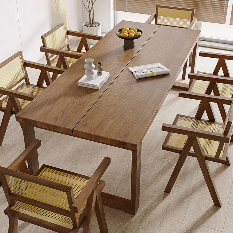 Tavolo da pranzo naturale rettangolo di rettangolo moderno tavolo da pranzo a base di slitta in legno massiccio