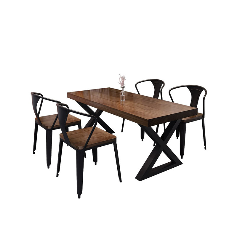 Rectangle Dining Table Industrial Dining Table with Iron Base Clearhalo 'Dining Tables & Seating' 'Dining Tables' 'dining_table' 'furn' 'furn_dining_table' 'Furniture' 'Kitchen & Dining Furniture' 5921526