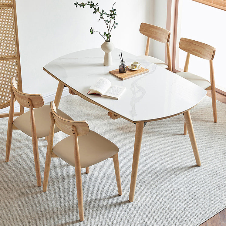 Round Sintered Stone Dining Table Modern Extendable Furniture with 4 Legs for Home