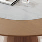 Round Solid Wood Dining Table Modern Brown Turntable Furniture with Pedestal Base