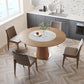 Round Solid Wood Dining Table Modern Brown Turntable Furniture with Pedestal Base