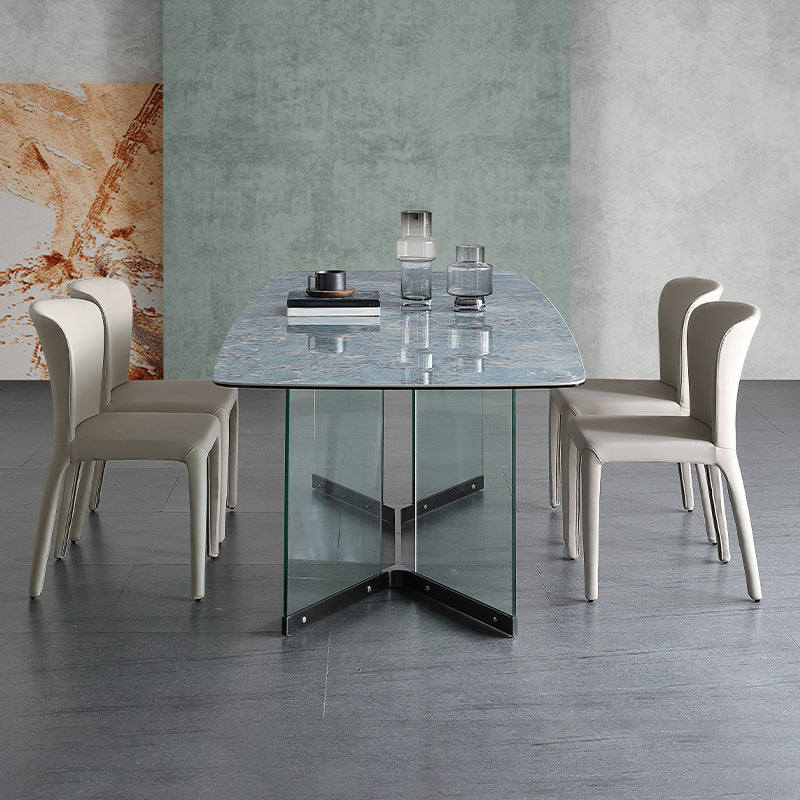 Rechthoekige blauwe stenen eettafel Modern gehard glazen meubels met schroeftafel