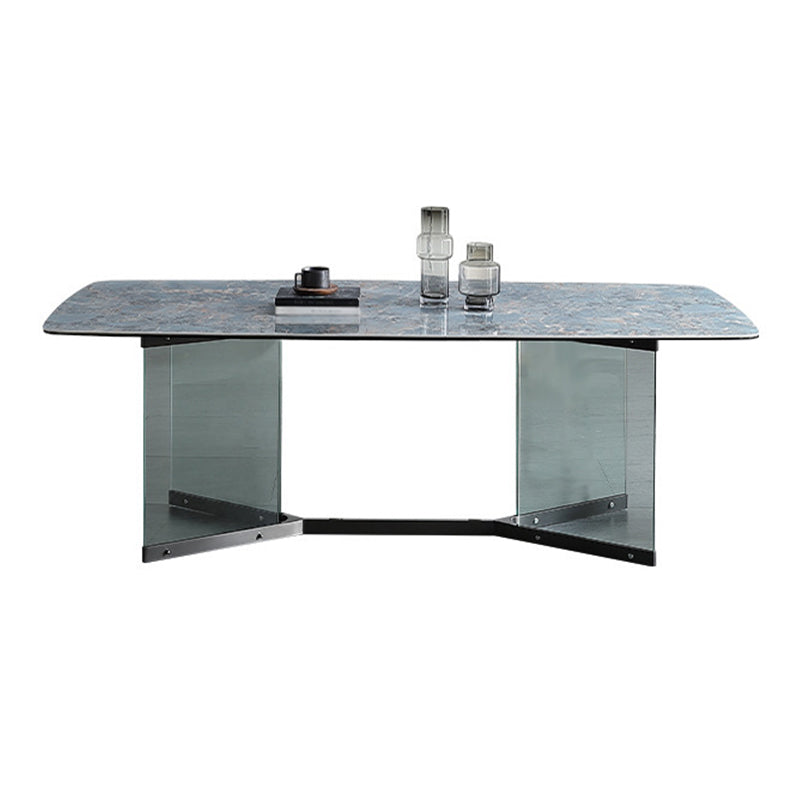 Rechthoekige blauwe stenen eettafel Modern gehard glazen meubels met schroeftafel
