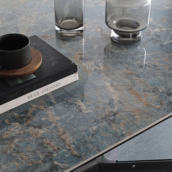 Rechthoekige blauwe stenen eettafel Modern gehard glazen meubels met schroeftafel