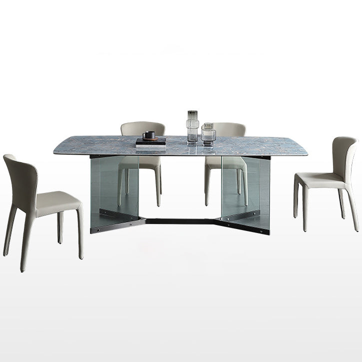 Rechthoekige blauwe stenen eettafel Modern gehard glazen meubels met schroeftafel