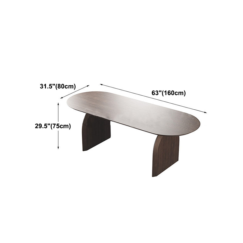 Mesa de comedor de madera maciza marrón ovalada muebles modernos con pedestal doble para oficina