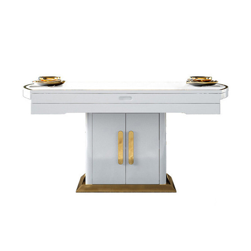 ガラストップダイニングテーブル台座鋼基地を備えたモダンな拡張可能な家具