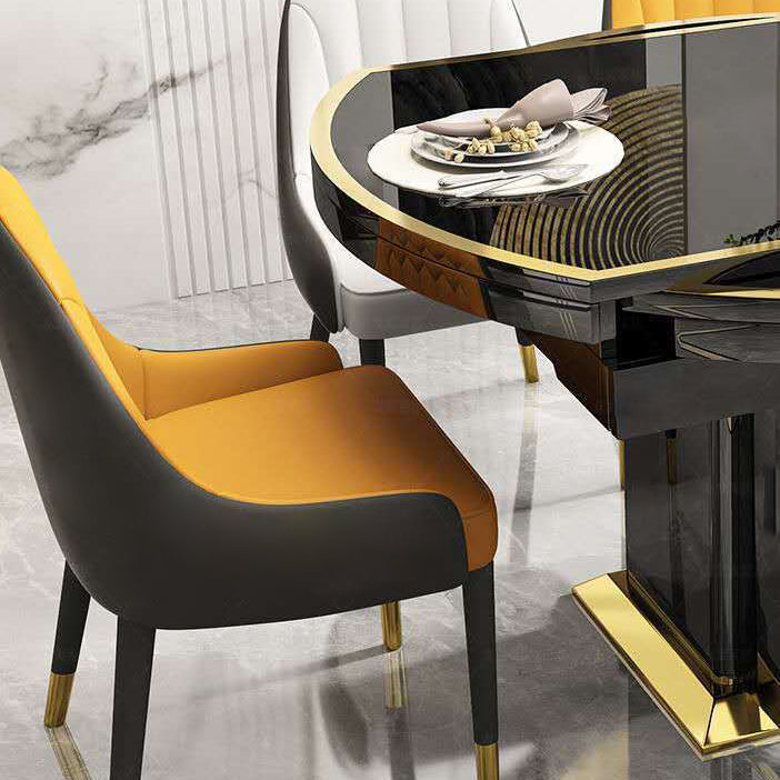 ガラストップダイニングテーブル台座鋼基地を備えたモダンな拡張可能な家具