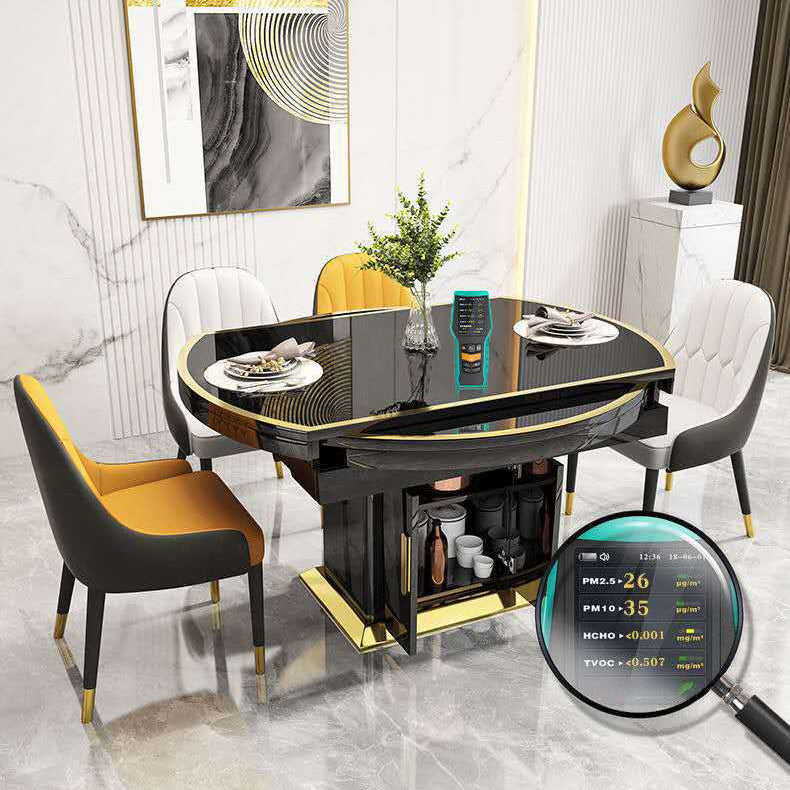 Table à manger en verre meubles extensibles modernes avec base en acier de piédestal