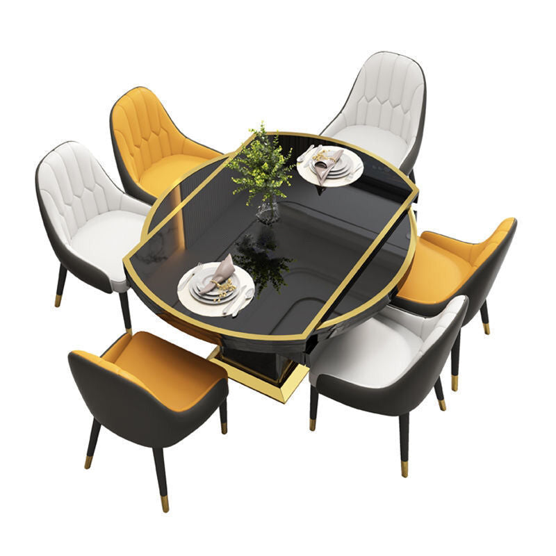 Tavolo da pranzo superiore in vetro mobili moderni estensibili con base in acciaio piedistallo