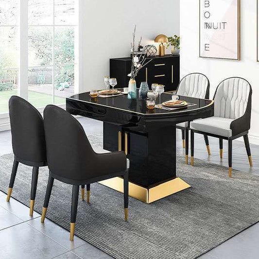 Glass Top Dining Table Modern Extendable Furniture with Pedestal Steel Base