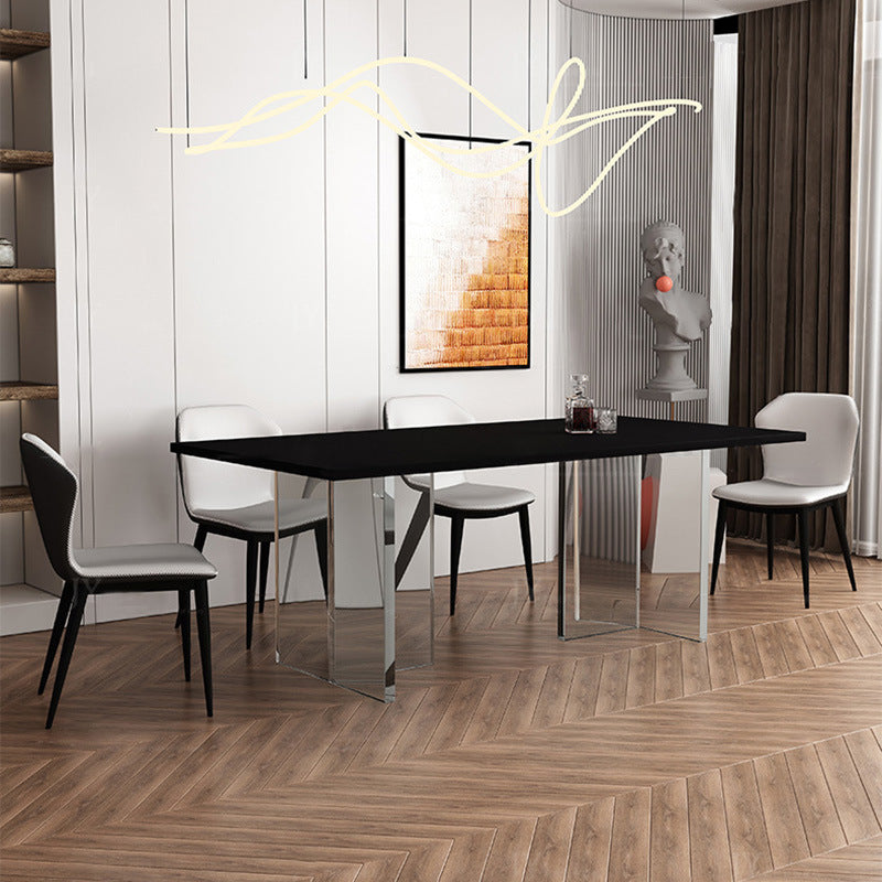Rectangle Dining Table Stone Dining Table with Acrylic Double Pedestal
