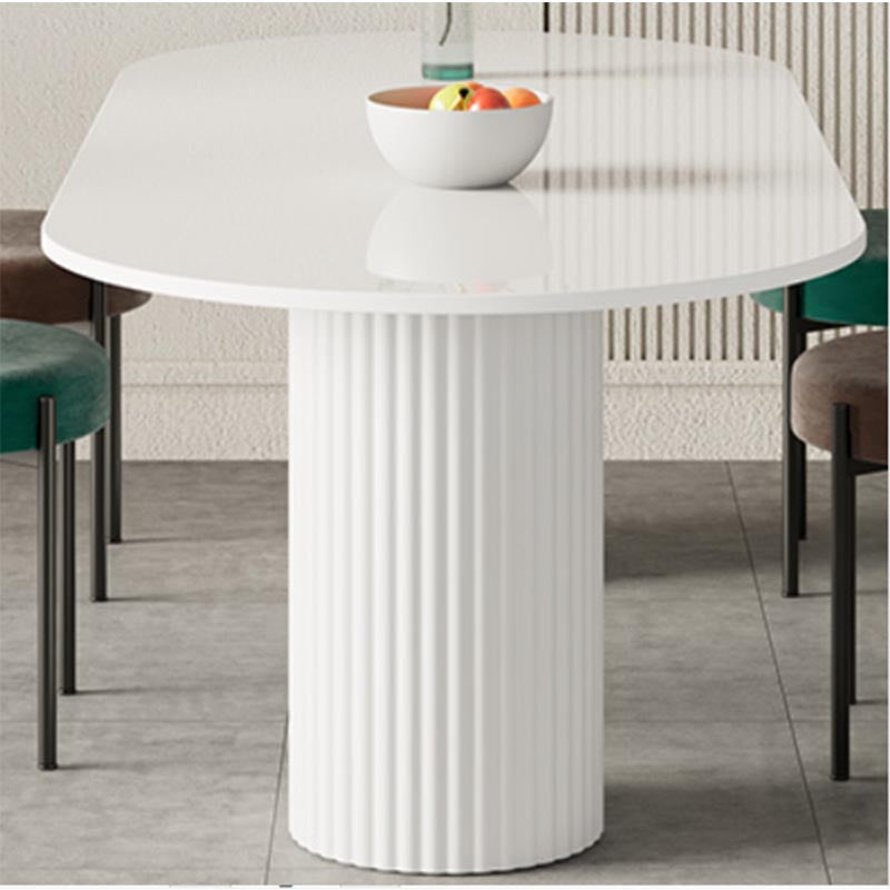 Mesa de comedor ovalada Mesa de comedor de piedra moderna en blanco con doble pedestal