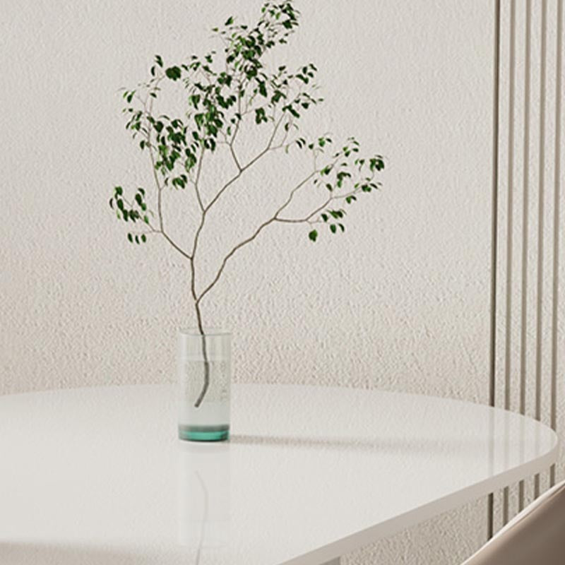 Ovale eettafel moderne stenen eettafel in wit met dubbel voetstuk