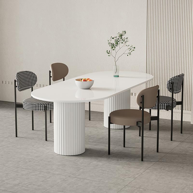 Mesa de comedor ovalada Mesa de comedor de piedra moderna en blanco con doble pedestal