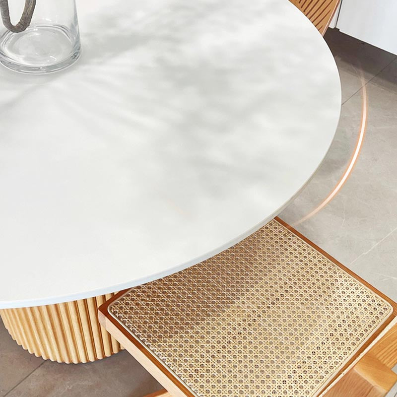 Mesa de comedor de piedra redonda mesa de pedestal de madera maciza en natural y negro