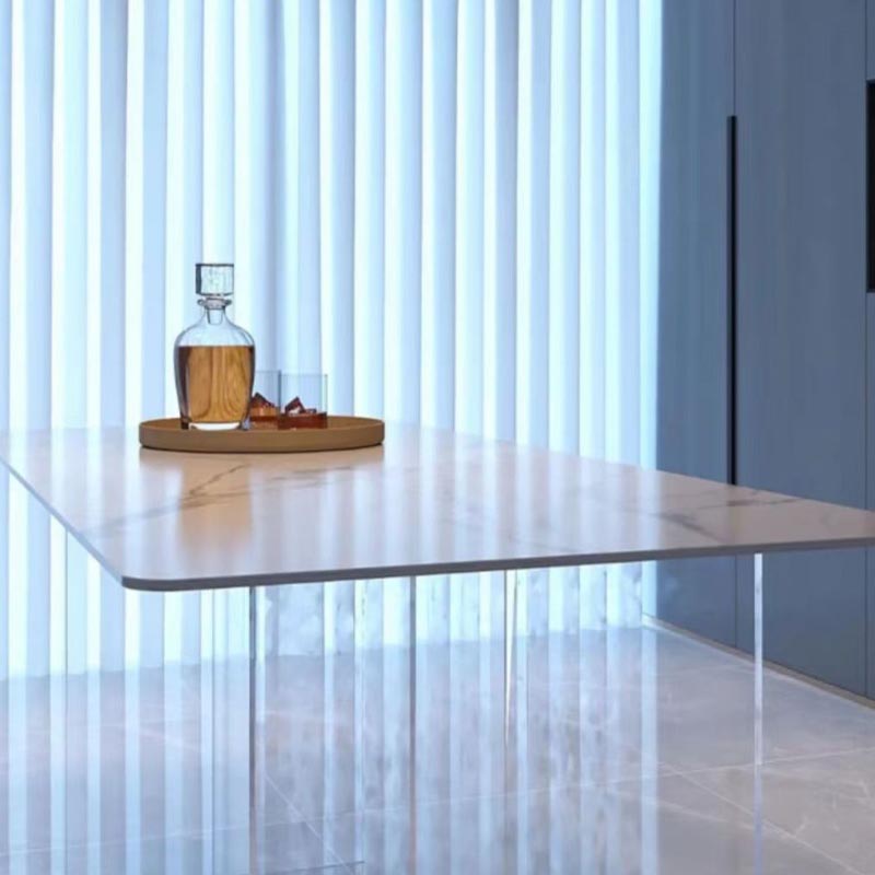 Rectangular Stone Dining Table Modern White Furniture with Acrylic Double Pedestal Clearhalo 'Dining Tables & Seating' 'Dining Tables' 'dining_table' 'furn' 'furn_dining_table' 'Furniture' 'Kitchen & Dining Furniture' 5921905