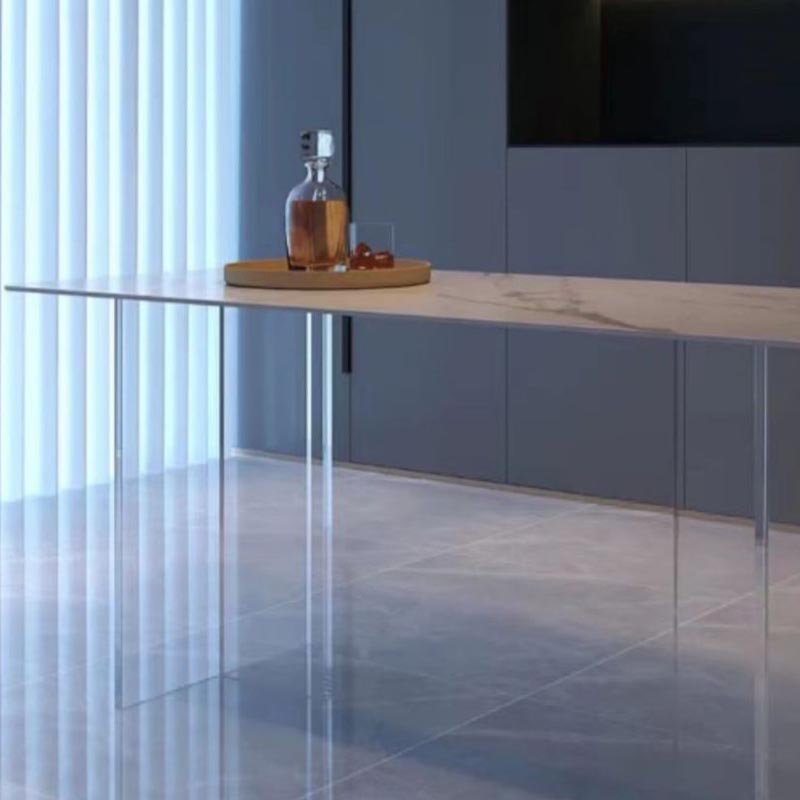 Rectangular Stone Dining Table Modern White Furniture with Acrylic Double Pedestal Clearhalo 'Dining Tables & Seating' 'Dining Tables' 'dining_table' 'furn' 'furn_dining_table' 'Furniture' 'Kitchen & Dining Furniture' 5921906
