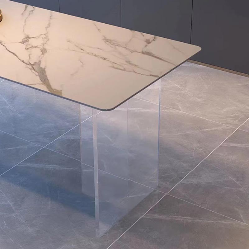 Rectangular Stone Dining Table Modern White Furniture with Acrylic Double Pedestal Clearhalo 'Dining Tables & Seating' 'Dining Tables' 'dining_table' 'furn' 'furn_dining_table' 'Furniture' 'Kitchen & Dining Furniture' 5921908