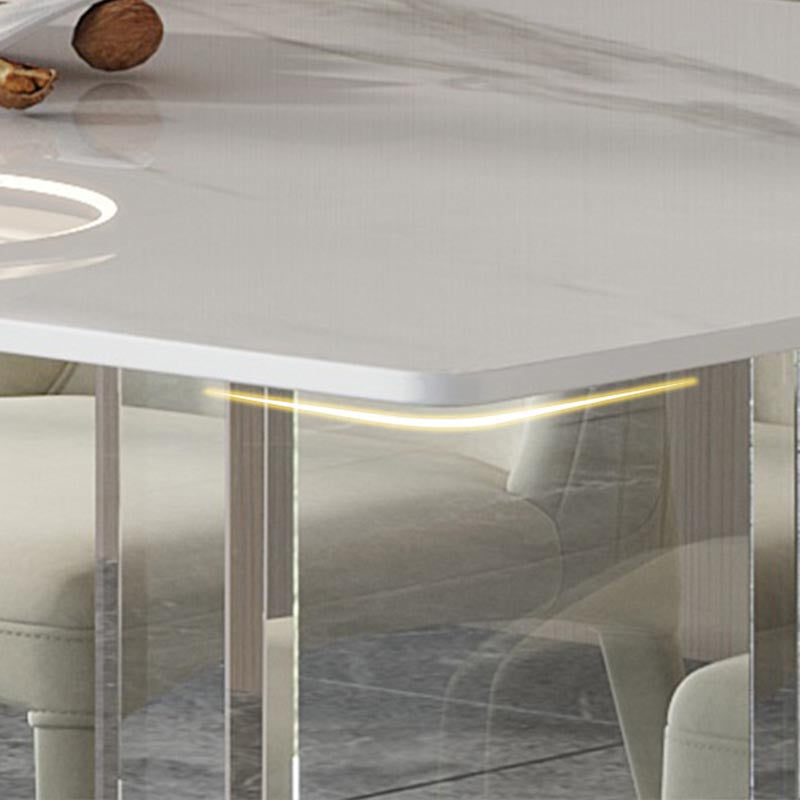 Rectangular Stone Dining Table Modern White Furniture with Acrylic Double Pedestal Clearhalo 'Dining Tables & Seating' 'Dining Tables' 'dining_table' 'furn' 'furn_dining_table' 'Furniture' 'Kitchen & Dining Furniture' 5921909