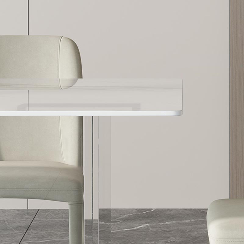 Rectangular Stone Dining Table Modern White Furniture with Acrylic Double Pedestal Clearhalo 'Dining Tables & Seating' 'Dining Tables' 'dining_table' 'furn' 'furn_dining_table' 'Furniture' 'Kitchen & Dining Furniture' 5921911