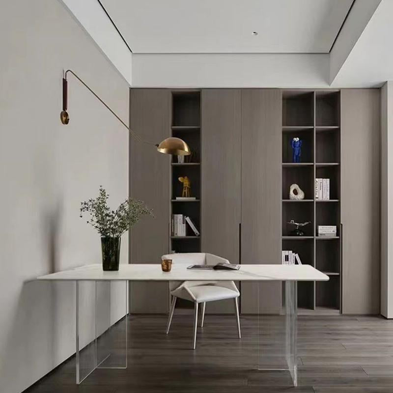 Rectangular Stone Dining Table Modern White Furniture with Acrylic Double Pedestal Clearhalo 'Dining Tables & Seating' 'Dining Tables' 'dining_table' 'furn' 'furn_dining_table' 'Furniture' 'Kitchen & Dining Furniture' 5921912