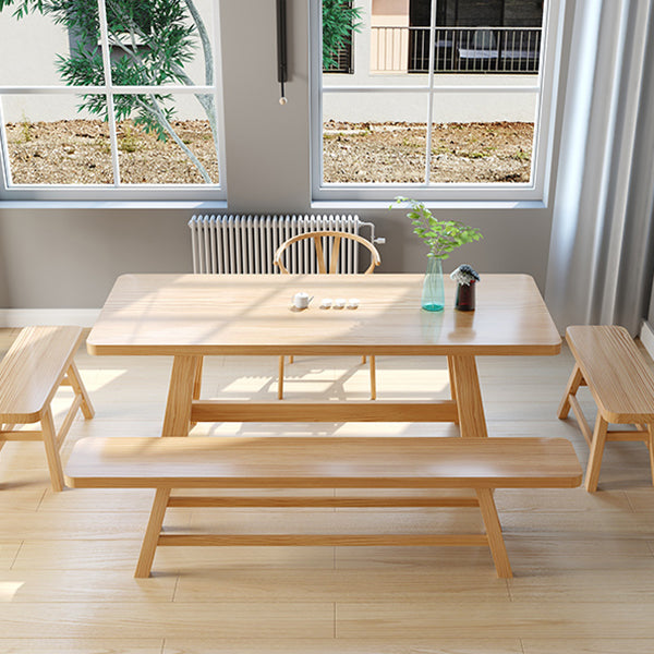 Mesa de comedor de madera maciza de pino mesa de comedor de base de caballete en natural
