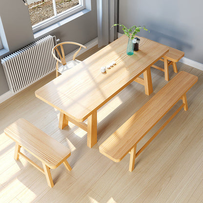 Mesa de comedor de madera maciza de pino mesa de comedor de base de caballete en natural