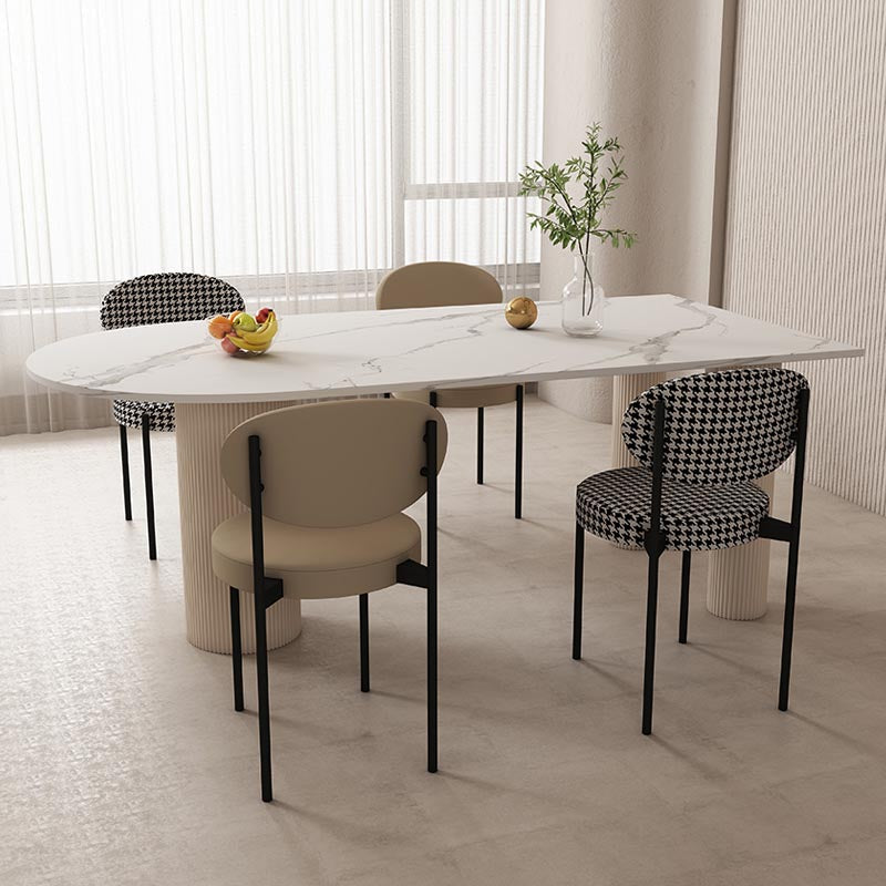 Mesa de comedor de piedra sinterizada de forma libre muebles de base de madera sólida de trípode blanco o negro