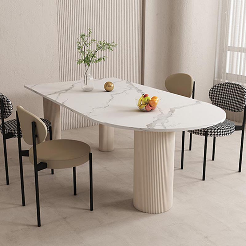 Mesa de comedor de piedra sinterizada de forma libre muebles de base de madera sólida de trípode blanco o negro