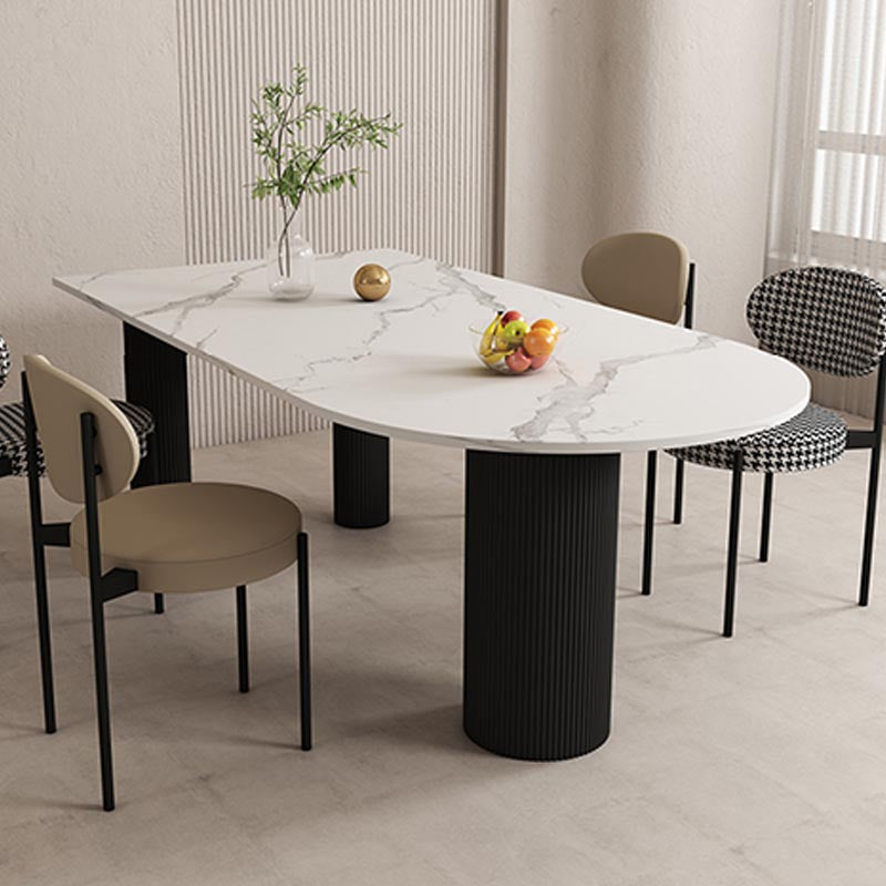 Freeform Sintered Stone Dining Table White or Black Tripod Solid Wood Base Furniture