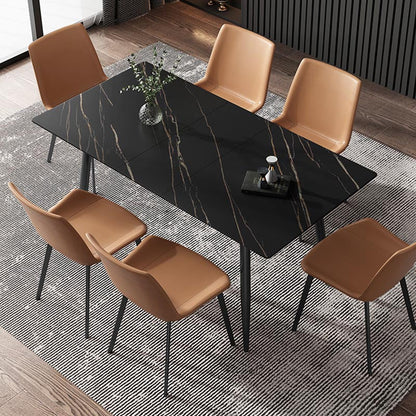 Rectangular Sintered Stone Dining Table Modern Furniture with 4 Legs for Home Black Gold Without Chairs Clearhalo 'Dining Tables & Seating' 'Dining Tables' 'dining_table' 'furn' 'furn_dining_table' 'Furniture' 'Kitchen & Dining Furniture' 5921976