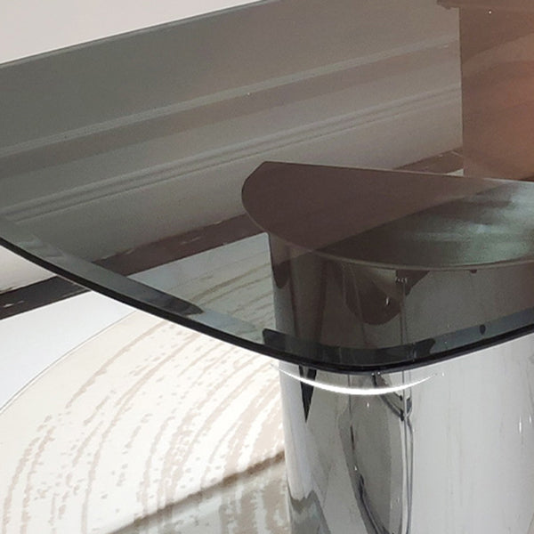 ガラストップダイニングテーブルステンレス鋼ベース付き長方形ダイニングテーブル