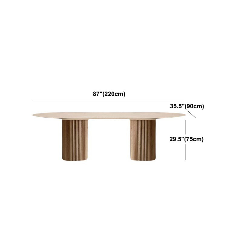Esstisch aus massivem Holz, moderne ovale Möbel mit Doppelsockel für die Küche