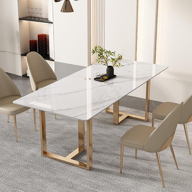 Rectangular Sintered Stone Dining Table Modern Furniture with Double Pedestal for Home