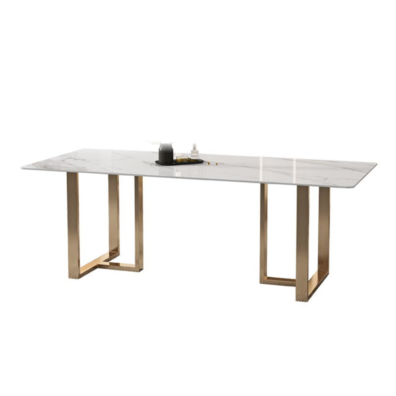 Rectangular Sintered Stone Dining Table Modern Furniture with Double Pedestal for Home