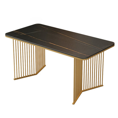 Steen eettafel traditionele luxe tafel met slee -basis in goud