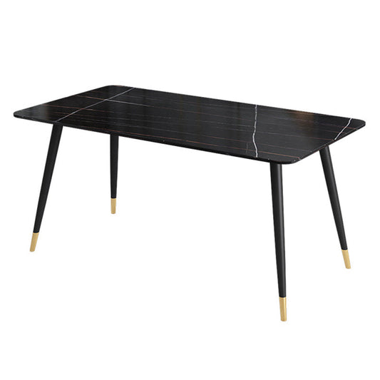 Stone Dining Table Contemporary Rectangle Dining Table with 4 Legs Black Gold Without Chairs