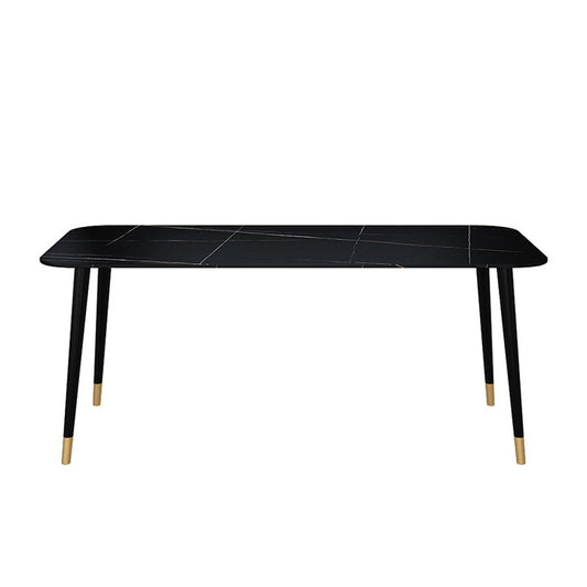 Stone Top Dining Table Contemporary Dining Table with 4 Legs Black Gold Without Chairs