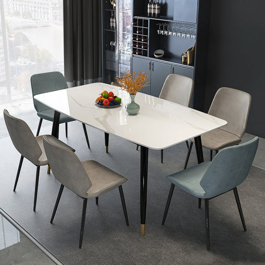Stone Top Table Contemporary Dining Table with 4 Legs in Black White Without Chairs