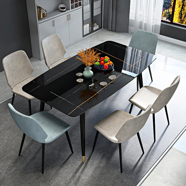 Stone Top Table Contemporary Dining Table with 4 Legs in Black Black 51.2"L x 27.6"W x 29.5"H Without Chairs Clearhalo 'Dining Tables & Seating' 'Dining Tables' 'dining_table' 'furn' 'furn_dining_table' 'Furniture' 'Kitchen & Dining Furniture' 5922289