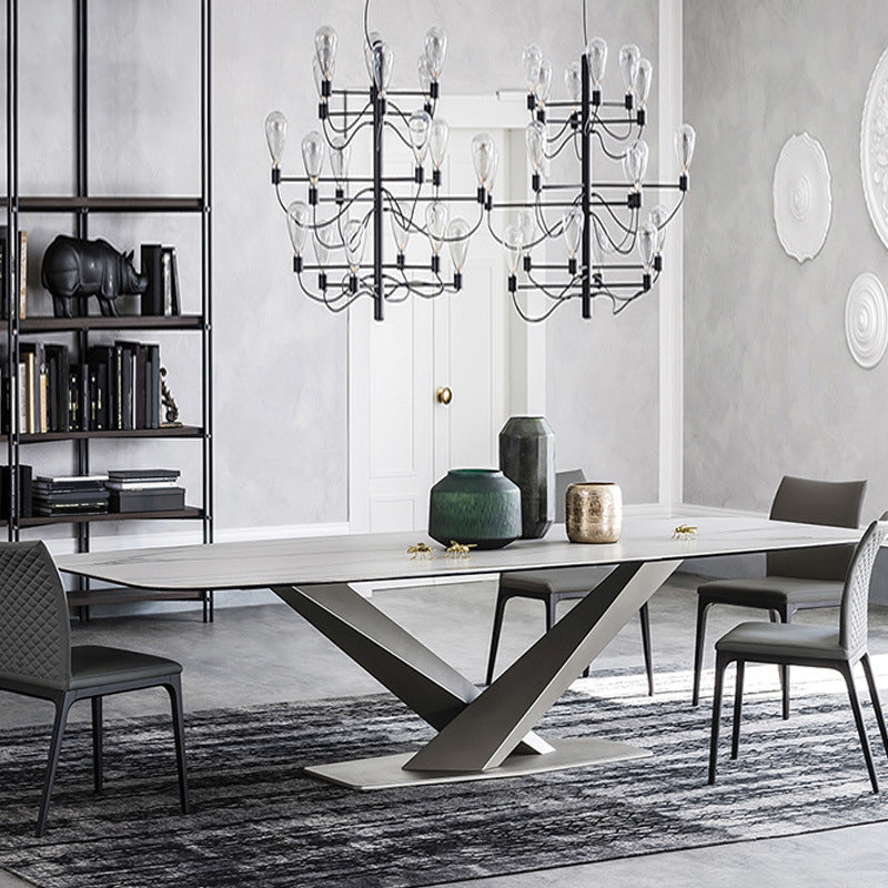 Stone Dining Table Traditional Luxury Dining Table with Pedestal Base White Black 55.1"L x 31.5"W x 29.5"H Clearhalo 'Dining Tables & Seating' 'Dining Tables' 'dining_table' 'furn' 'furn_dining_table' 'Furniture' 'Kitchen & Dining Furniture' 5922352