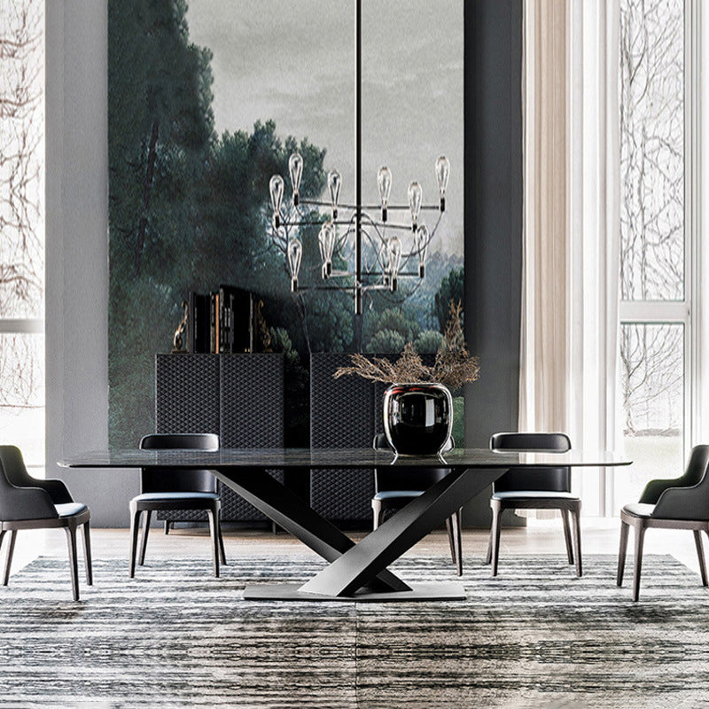 Stone Dining Table Traditional Luxury Dining Table with Pedestal Base Black Black Clearhalo 'Dining Tables & Seating' 'Dining Tables' 'dining_table' 'furn' 'furn_dining_table' 'Furniture' 'Kitchen & Dining Furniture' 5922354