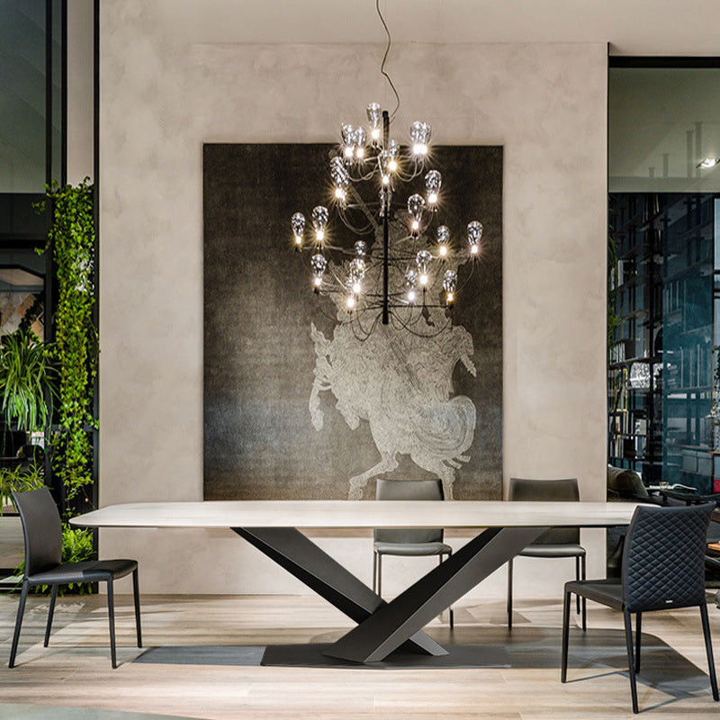Stone Dining Table Traditional Luxury Dining Table with Pedestal Base White Black 78.7"L x 39.4"W x 29.5"H Clearhalo 'Dining Tables & Seating' 'Dining Tables' 'dining_table' 'furn' 'furn_dining_table' 'Furniture' 'Kitchen & Dining Furniture' 5922355