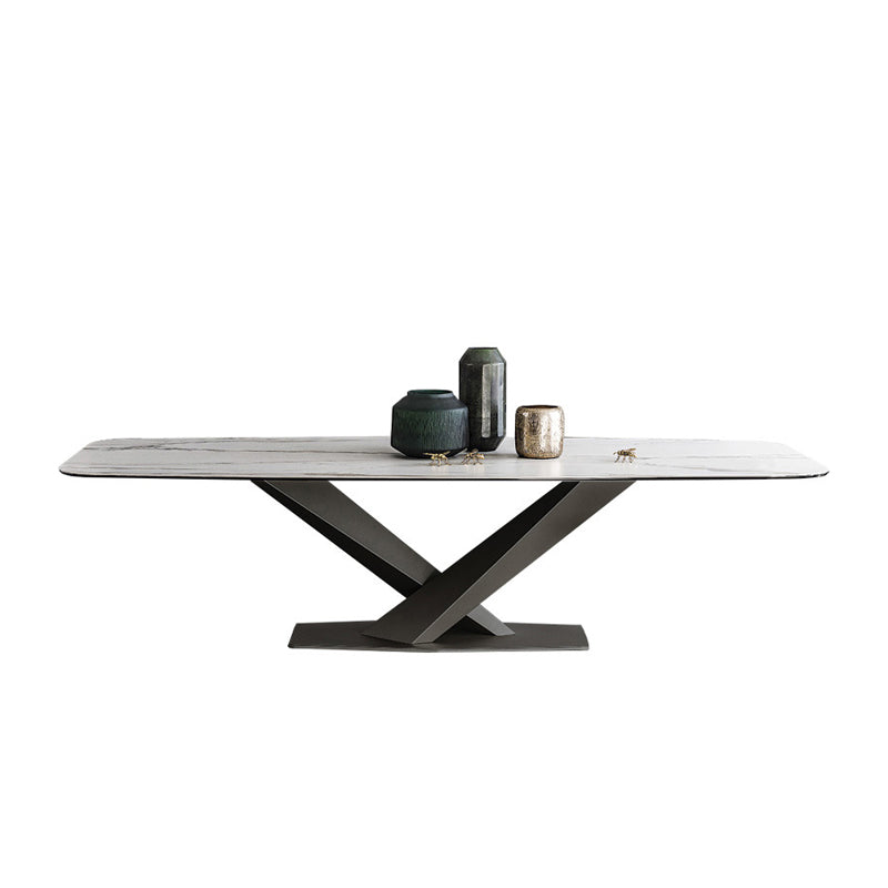 Stone Dining Table Traditional Luxury Dining Table with Pedestal Base White Black Clearhalo 'Dining Tables & Seating' 'Dining Tables' 'dining_table' 'furn' 'furn_dining_table' 'Furniture' 'Kitchen & Dining Furniture' 5922356