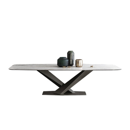 Stone Dining Table Traditional Luxury Dining Table with Pedestal Base White Black Clearhalo 'Dining Tables & Seating' 'Dining Tables' 'dining_table' 'furn' 'furn_dining_table' 'Furniture' 'Kitchen & Dining Furniture' 5922356