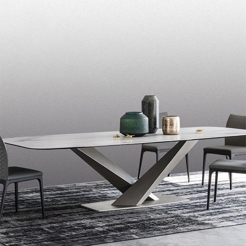 Stone Dining Table Traditional Luxury Dining Table with Pedestal Base Clearhalo 'Dining Tables & Seating' 'Dining Tables' 'dining_table' 'furn' 'furn_dining_table' 'Furniture' 'Kitchen & Dining Furniture' 5922361