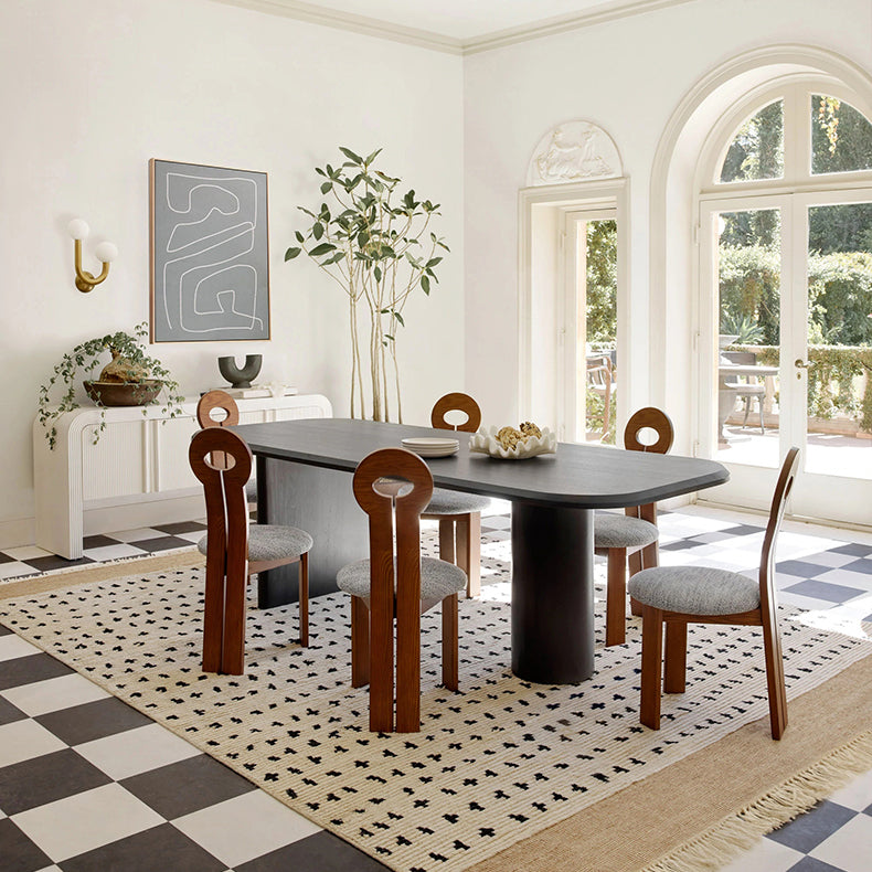 Mesa de comedor de madera de madera Mesa de comedor ovalada moderna con base de doble pedestal