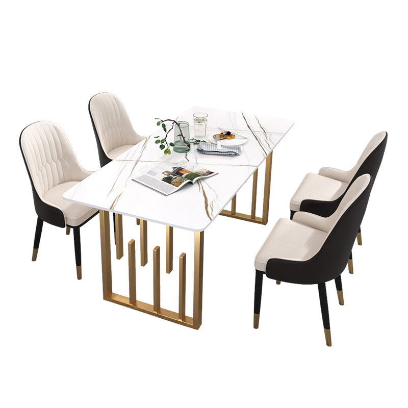 Tavolo da pranzo in pietra rettangolare tradizionale mobile da pranzo di lusso con base metallica